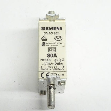 Siemens 3NA3 824 Sicherung 500V / 80A / NH000-gL/gG / 3NA3824 - Maranos.de