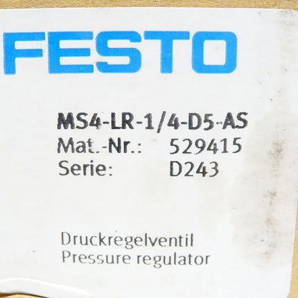 Festo Druckregelventil MS4-LR-1/4-D5-AS / 529415 / Neu OVP - Maranos.de