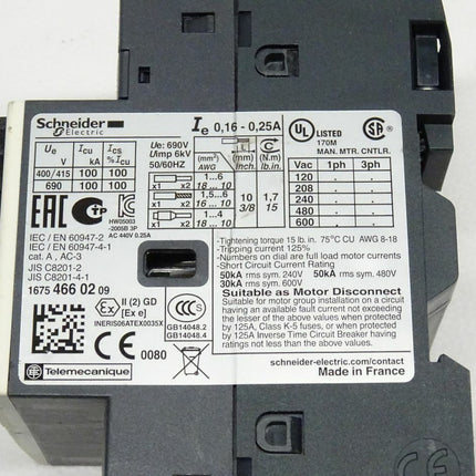 Schneider Telemecanique GV2ME02 Schutzrelais 0,16-0,25A Relais - Maranos.de