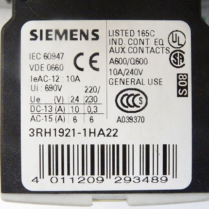 Siemens Sirius 3RT1036-1BB44 + 3RH1921-1HA22 - Maranos.de