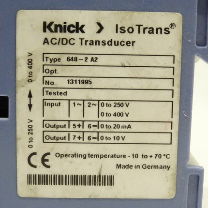 Knick IsoTrans® AC/DC Transducer 648-2A2 1311995 Transformer - Maranos.de