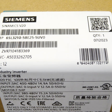 Siemens Sinamics V20 6SL3210-5BE25-5UV0 6SL3 210-5BE25-5UV0 / Neu OVP versiegelt - Maranos.de