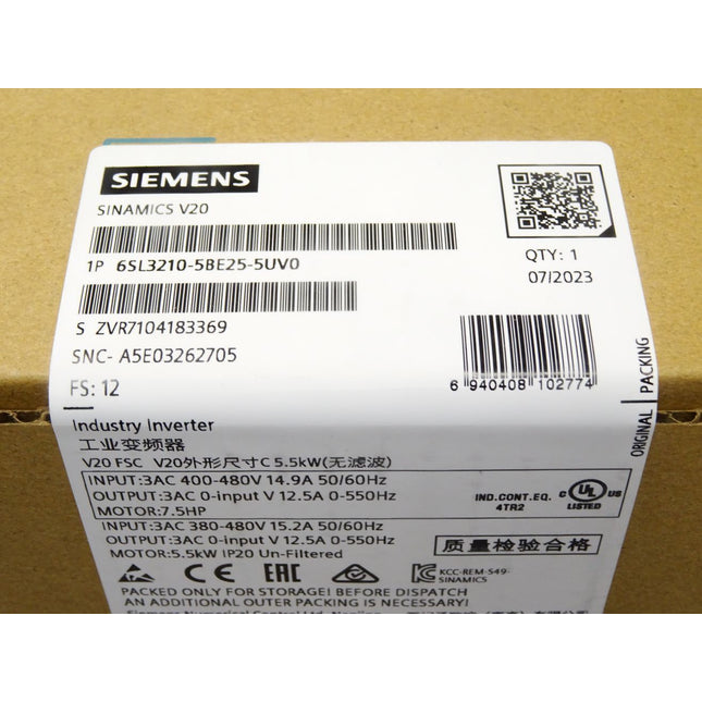Siemens Sinamics V20 6SL3210-5BE25-5UV0 6SL3 210-5BE25-5UV0 / Neu OVP versiegelt - Maranos.de
