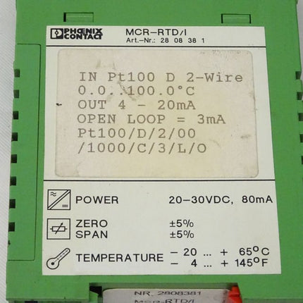 Phoenix MCR-RTD/I Konverter 2808381 / 28 08 38 1 / 20-30VDC / 80mA - Maranos.de