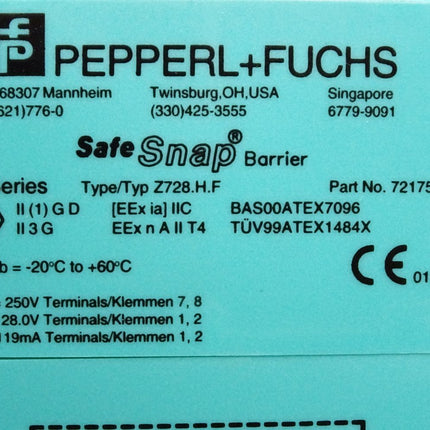 Pepperl+Fuchs 72175 Z728.H.F Zenerbarriere / Neu OVP - Maranos.de
