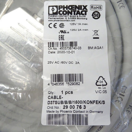 Phoenix Contact 2900763 / CABLE-D37SUB/B/B/1500/KONFEK/S / Neu OVP - Maranos.de