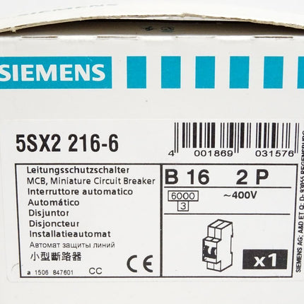 Siemens Leistungsschutzschalter 5SX2216-6 / Neu OVP - Maranos.de