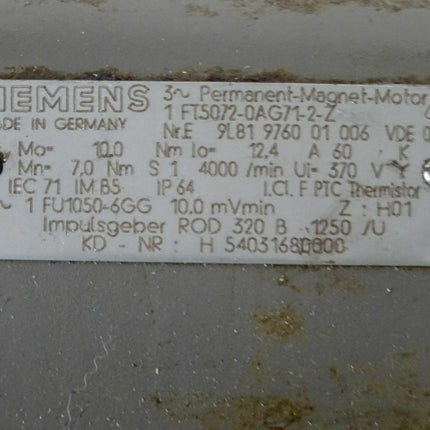 Siemens 1FT5072-0AG71-2-Z / Z:H01 Brushless Servomotor - Maranos.de