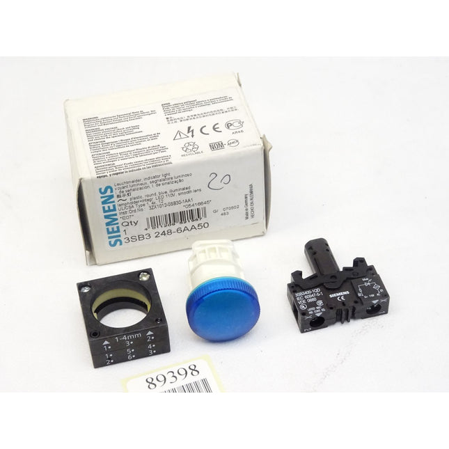 Siemens Leuchtmelder blau 3SB3248-6AA50 mit 3SB3400-1QD / Neu OVP - Maranos.de