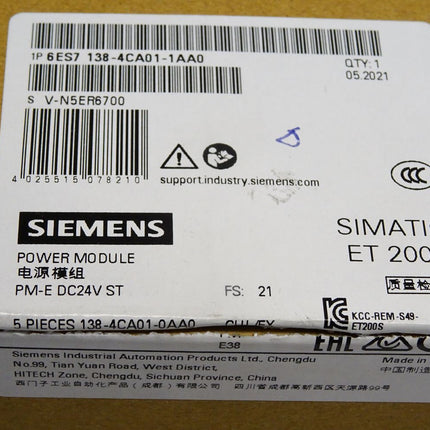 Siemens ET200S 6ES7138-4CA01-1AA0 / 6ES7 138-4CA01-1AA0 Inhalt:5 Stück Neu OVP - Maranos.de