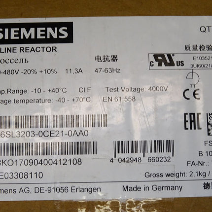 Siemens Line Reactor 6SL3203-0CE21-0AA0 / Neu OVP - Maranos.de