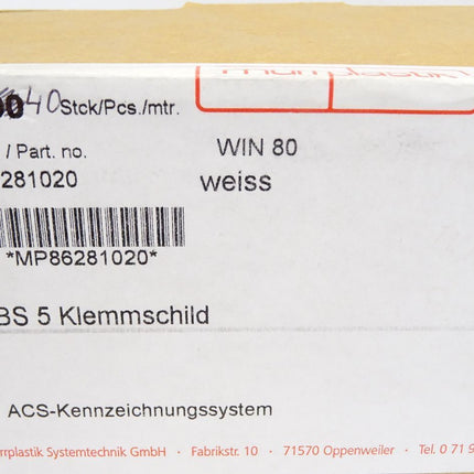 Murrplastik 86281020 BS5 Klemmenschild / Inhalt : 40 Stück / Neu OVP - Maranos.de