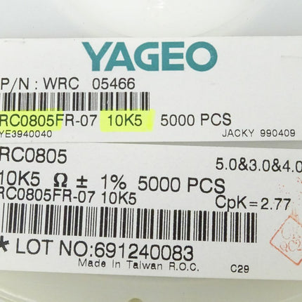 5000x YAGEO WRC 05466 / RC0805 / 10K5 SMD Widerstände - Maranos.de