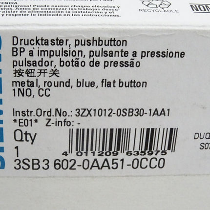 Siemens Drucktaster 3SB3602-0AA51-0CC0 / Neu OVP - Maranos.de