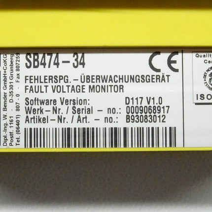 Bender SB474-34 Fehlerspg.-Überwachungsgerät - Maranos.de