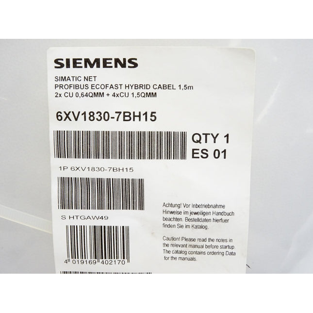 Siemens Simatic Net Profibus Ecofast Hybrid Kabel 1,5m / 6XV1830-7BH15 / Neu OVP - Maranos.de