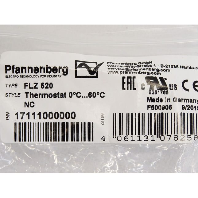 Pfannenberg FLZ520 Thermostat 0°C...60°C / Neu OVP - Maranos.de