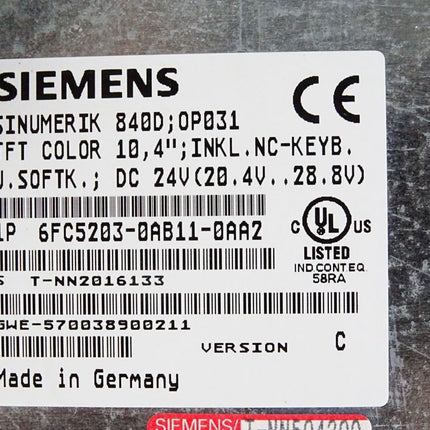 Siemens Panel OP031 10.4" 6FC5203-0AB11-0AA2 6FC5247-0AA36-0AA1 MMC103 6FC5210-0DA20-2AA1 - Maranos.de