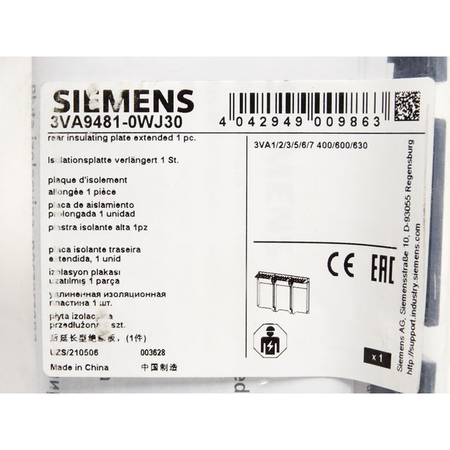 Siemens 3VA9481-0WJ30 Isolationsplatte verlängert 1Stück / Neu - Maranos.de