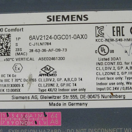 Siemens A5E33467810A für 6AV2124-0GC01-0AX0 back Cover Rückschale 6AV2124-0GC01-0AX0 - Maranos.de
