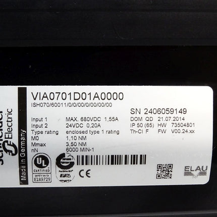Schneider Electric Servomotor VIA0701D01A0000 ISH070/60011/0/0/00/0/00/00/00 6000min-1 - Maranos.de