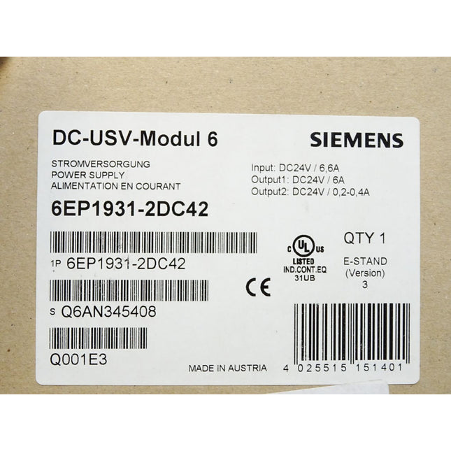 Siemens SITOP DC-USV-Modul 6EP1931-2DC42 Power Supply / Neu OVP - Maranos.de