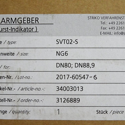Striko Alarmgeber SVT02-S 34003013 / Neu OVP versiegelt - Maranos.de