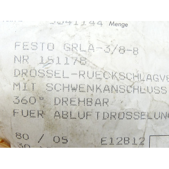 Festo 151178 GRLA-3/8-B Drossel-Rückschlagventil / Neu OVP - Maranos.de