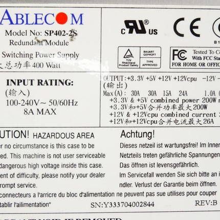 Ablecom SP402-2S Switching Power Supply 400W - Maranos.de