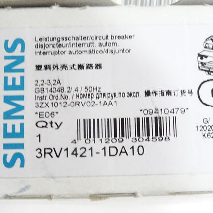 Siemens Leistungsschalter 3RV1421-1DA10 / Neu OVP - Maranos.de