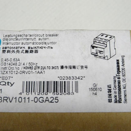 SIEMENS 3RV1011-0GA25 SIRIUS LEISTUNGSSCHALTER - Maranos.de