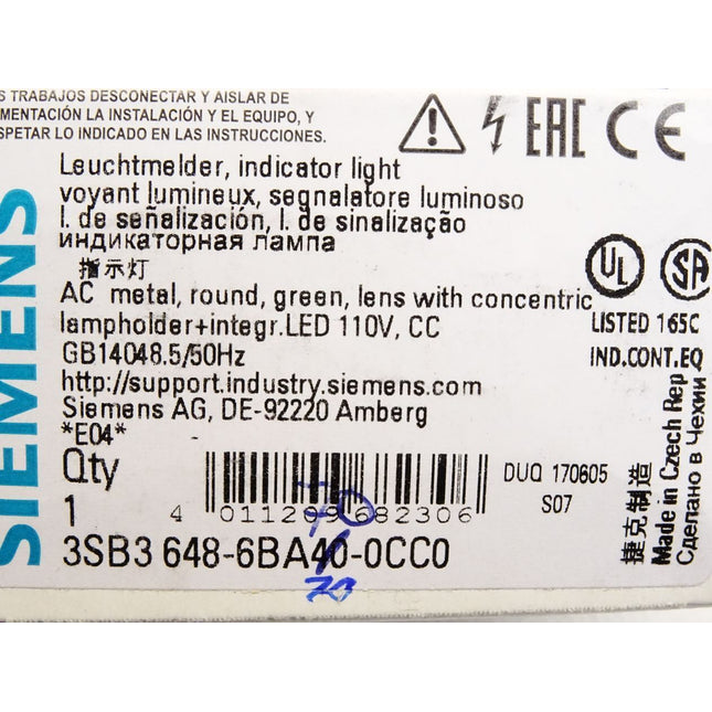 Siemens Leuchtmelder klar 3SB3648-6BA70-0CC0 3SB3 648-6BA70-0CC0 / Neu - Maranos.de