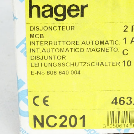 Hager Leitungsschutzschalter NC201 C1 463201 / Inhalt : 1 Stück / Neu - Maranos.de