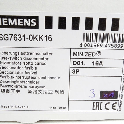 Siemens Sicherungslasttrennschalter 5SG7631-0KK16 / Inhalt:3 Stück / Neu OVP - Maranos.de
