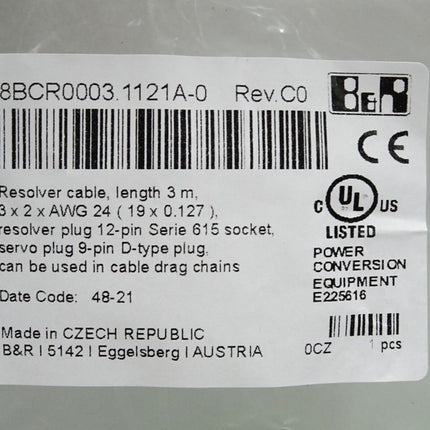 B&R 8BCR0003.1121A-0 Rev. C0 Resolverkabel Länge 3 m / Neu OVP - Maranos.de