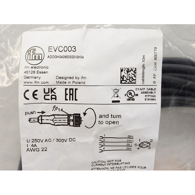 Ifm electronic Anschlusskabel mit Buchse EVC003 ADOGH040MSS0010H04 / Neu OVP - Maranos.de