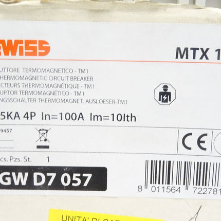 Gewiss Leistungsschalter Thermomagnetische Ausloeser MTX160C 100A / GWD7057 / Neu OVP - Maranos.de