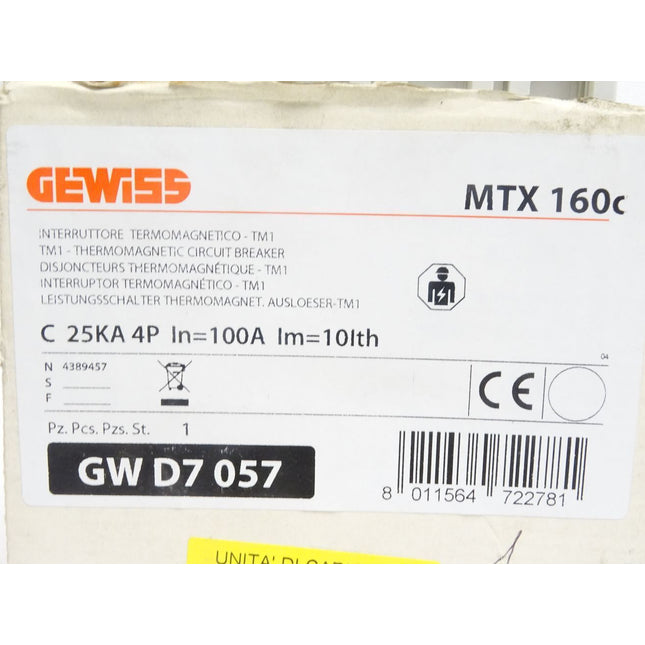 Gewiss Leistungsschalter Thermomagnetische Ausloeser MTX160C 100A / GWD7057 / Neu OVP - Maranos.de