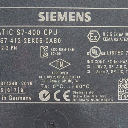 Siemens S7-400 CPU412-2 PN 6ES7412-2EK06-0AB0 6ES7 412-2EK06-0AB0 v6.0.7 - Maranos.de