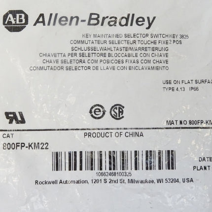 Allen-Bradley Schlusselwahltaste 800FP-KM22 Ser A / Neu OVP - Maranos.de