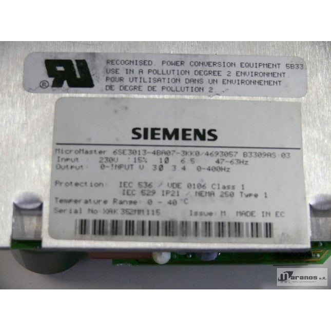 Siemens MicroMaster 6SE3013-4BA07-3KK0 / 4693057 / G85139-D2792-A 075 - Maranos.de