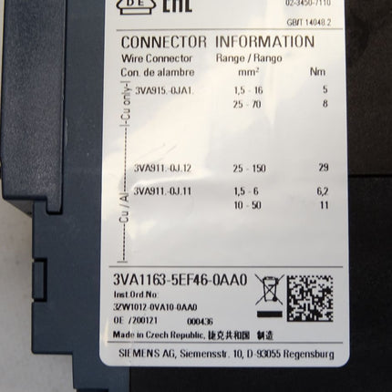 Siemens 3VA1163-5EF46-0AA0 Kompaktleistungsschalter / Neu - Maranos.de