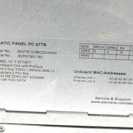 Siemens 6AV7872-0BC20-0AA0 Simatic 6AV7 872-0BC20-0AA0 Panel PC 677B - Maranos.de