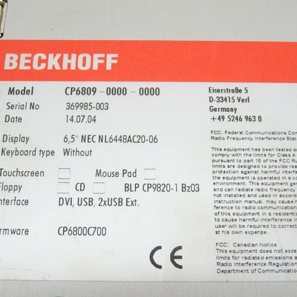Beckhoff CP6809-0000-0000 6,5" Industrie Panel - Maranos.de