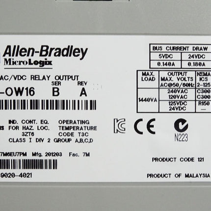 Allen Bradley MicroLogix 16 Point Relay Output Module 1762-OW16 - Maranos.de