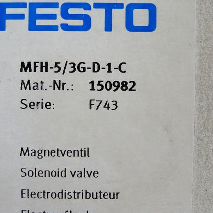 Festo 150982 Magnetventil MFH-5/3G-D-1-C / Neu OVP - Maranos.de