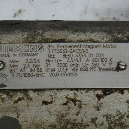 Siemens 1FT5062-0AC01-2 Permanent Magnet Motor 2000 Rpm / 1 FT5062-0AC01-2 - Maranos.de