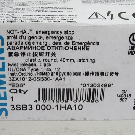Siemens Not-Halt 3SB3000-1HA10 Pilzdrucktaster  / Neu OVP - Maranos.de