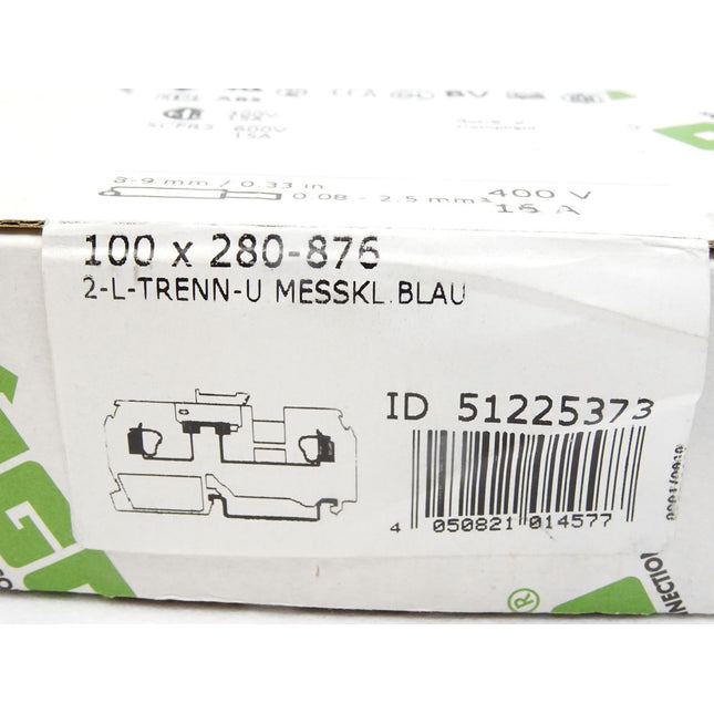 Wago 2-Leiter-Trenn- und Messklemme 280-876 / Inhalt : 100 Stück / Neu OVP versiegelt - Maranos.de