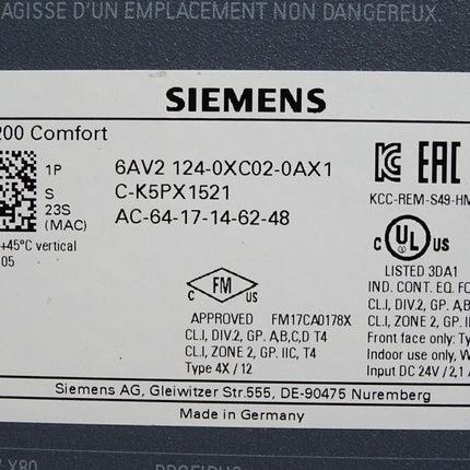 Siemens TP2200 Comfort Panel 6AV2124-0XC02-0AX1 6AV2 124-0XC02-0AX1 Erneuert - Maranos.de